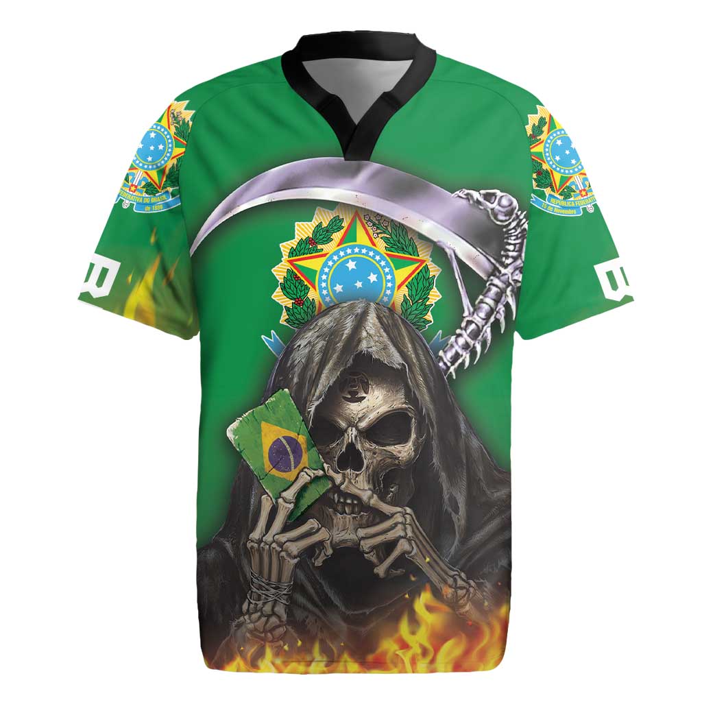 Brazil Hoodie Rugby Jersey Brazil Reaper Skull Fire - Wonder Print Shop