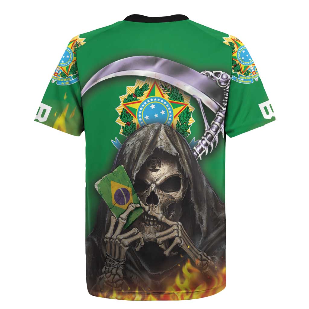 Brazil Hoodie Rugby Jersey Brazil Reaper Skull Fire - Wonder Print Shop