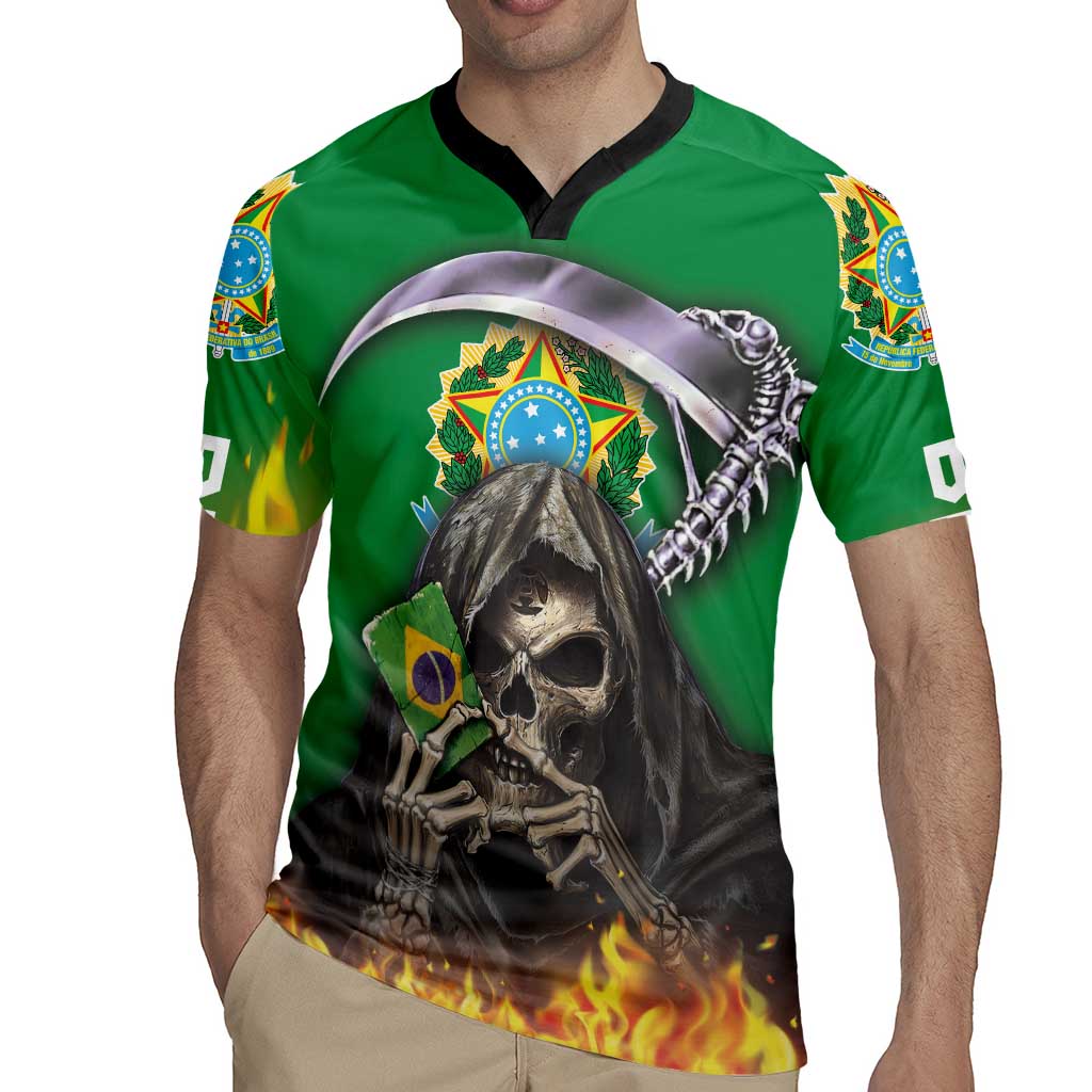 Brazil Hoodie Rugby Jersey Brazil Reaper Skull Fire - Wonder Print Shop
