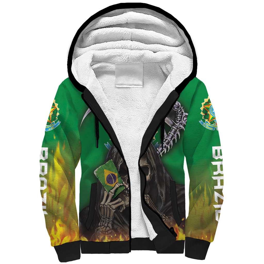 Brazil Hoodie Sherpa Hoodie Brazil Reaper Skull Fire - Wonder Print Shop