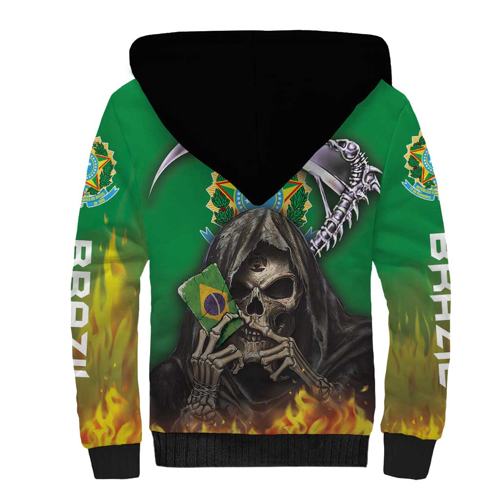 Brazil Hoodie Sherpa Hoodie Brazil Reaper Skull Fire - Wonder Print Shop