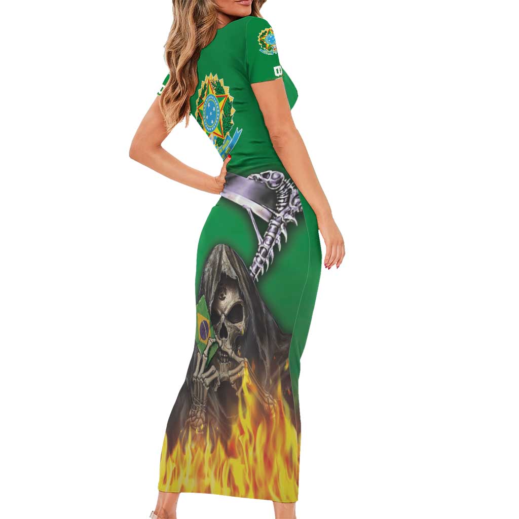 Brazil Hoodie Short Sleeve Bodycon Dress Brazil Reaper Skull Fire - Wonder Print Shop