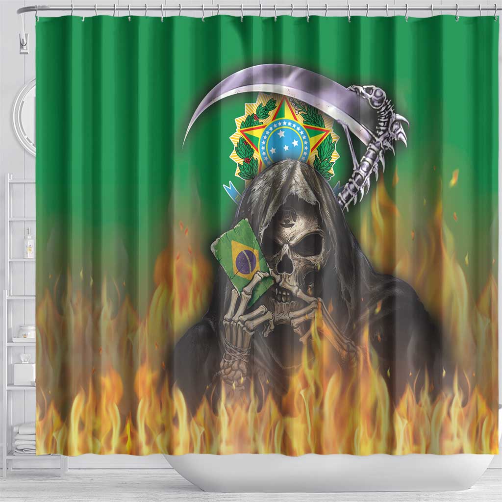 Brazil Hoodie Shower Curtain Brazil Reaper Skull Fire
