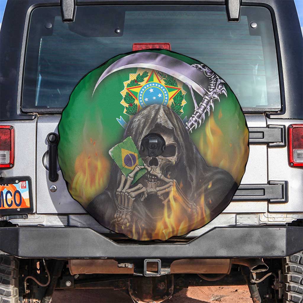 Brazil Hoodie Spare Tire Cover Brazil Reaper Skull Fire - Wonder Print Shop