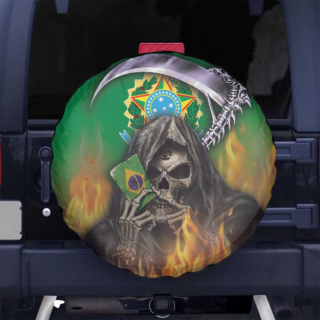 Brazil Hoodie Spare Tire Cover Brazil Reaper Skull Fire - Wonder Print Shop