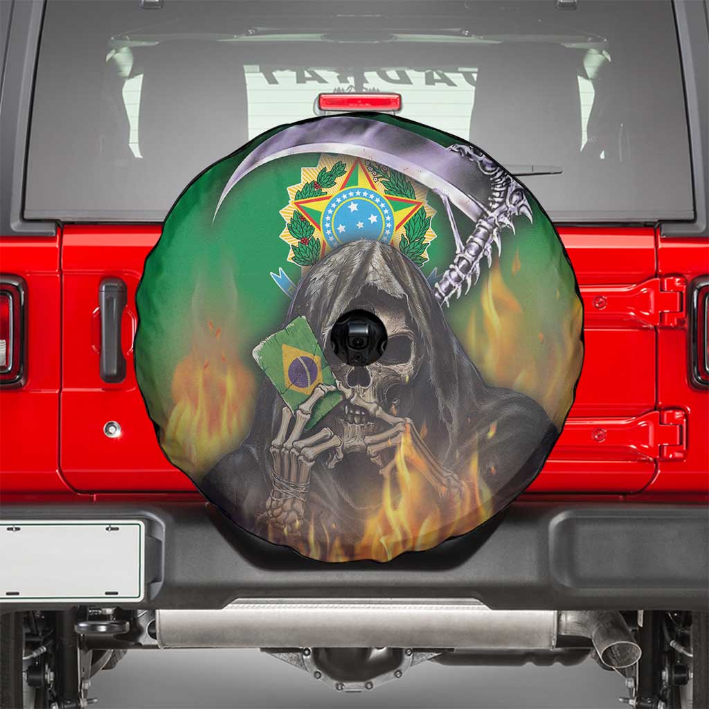 Brazil Hoodie Spare Tire Cover Brazil Reaper Skull Fire - Wonder Print Shop