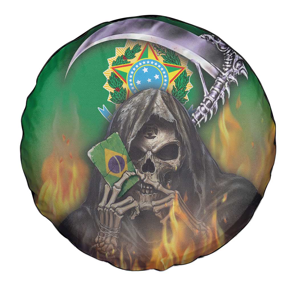 Brazil Hoodie Spare Tire Cover Brazil Reaper Skull Fire - Wonder Print Shop