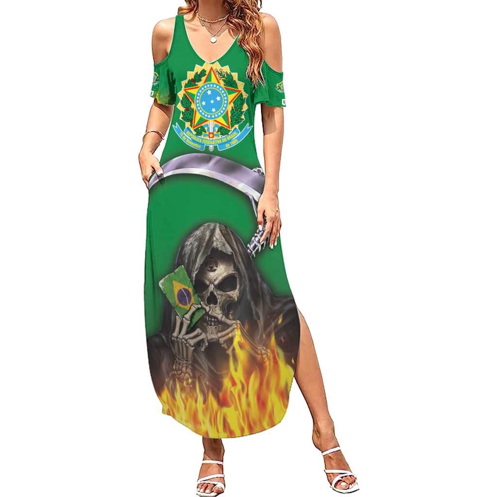 Brazil Hoodie Summer Maxi Dress Brazil Reaper Skull Fire - Wonder Print Shop