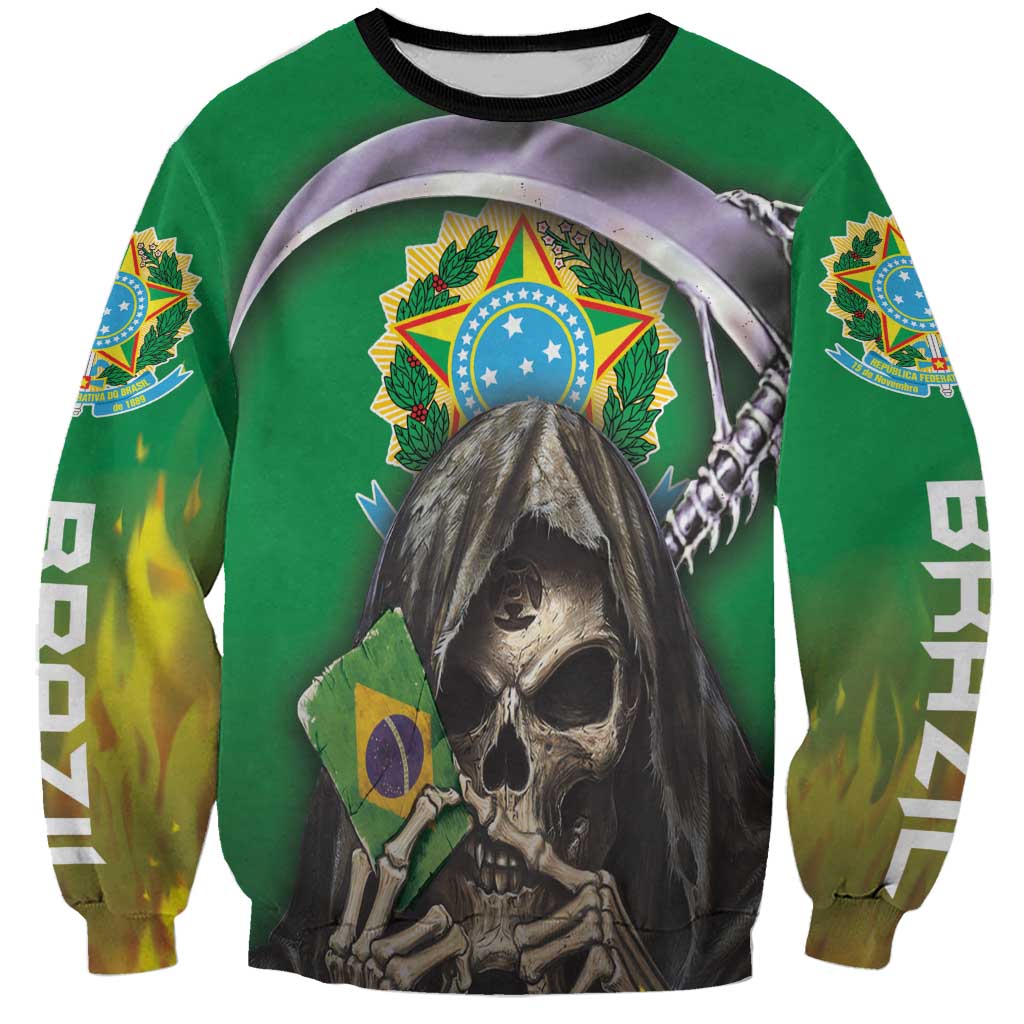 Brazil Hoodie Sweatshirt Brazil Reaper Skull Fire - Wonder Print Shop