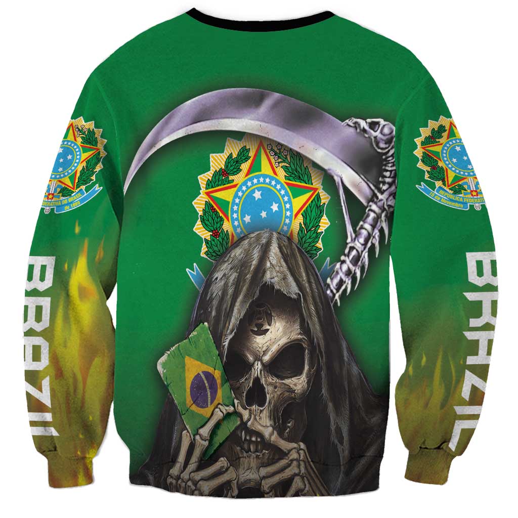 Brazil Hoodie Sweatshirt Brazil Reaper Skull Fire - Wonder Print Shop