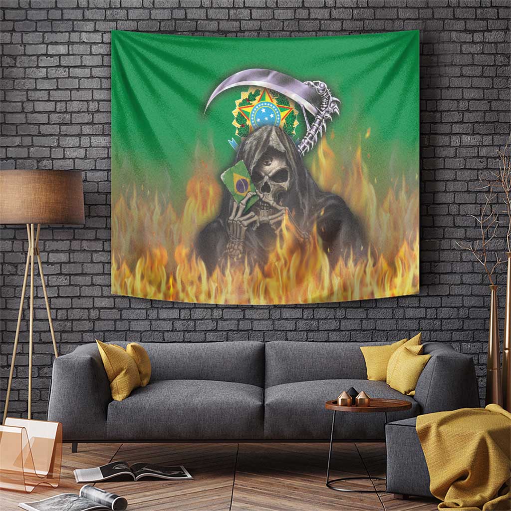 Brazil Hoodie Tapestry Brazil Reaper Skull Fire - Wonder Print Shop