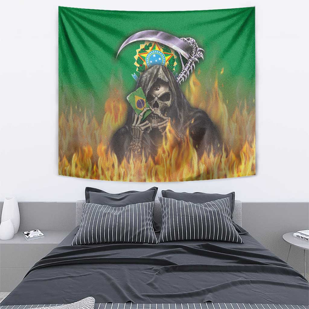 Brazil Hoodie Tapestry Brazil Reaper Skull Fire - Wonder Print Shop