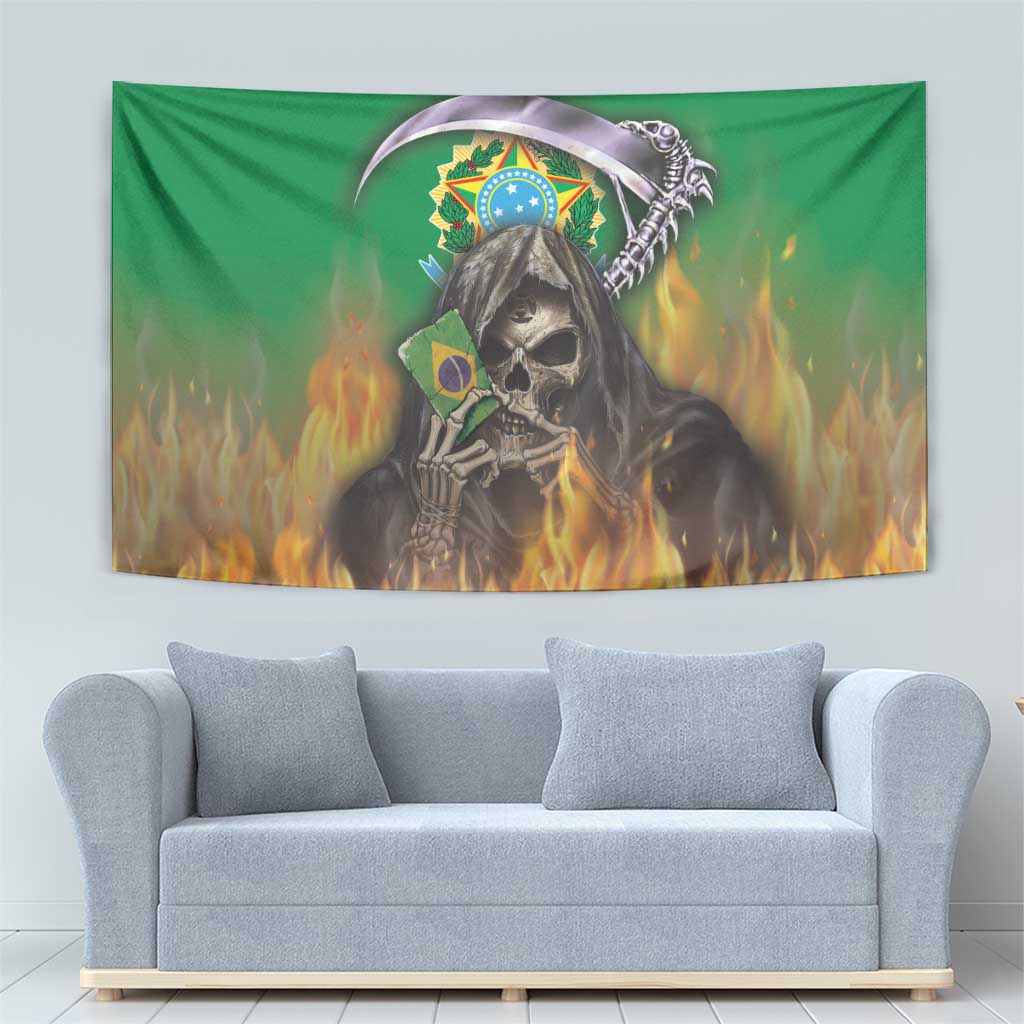 Brazil Hoodie Tapestry Brazil Reaper Skull Fire - Wonder Print Shop