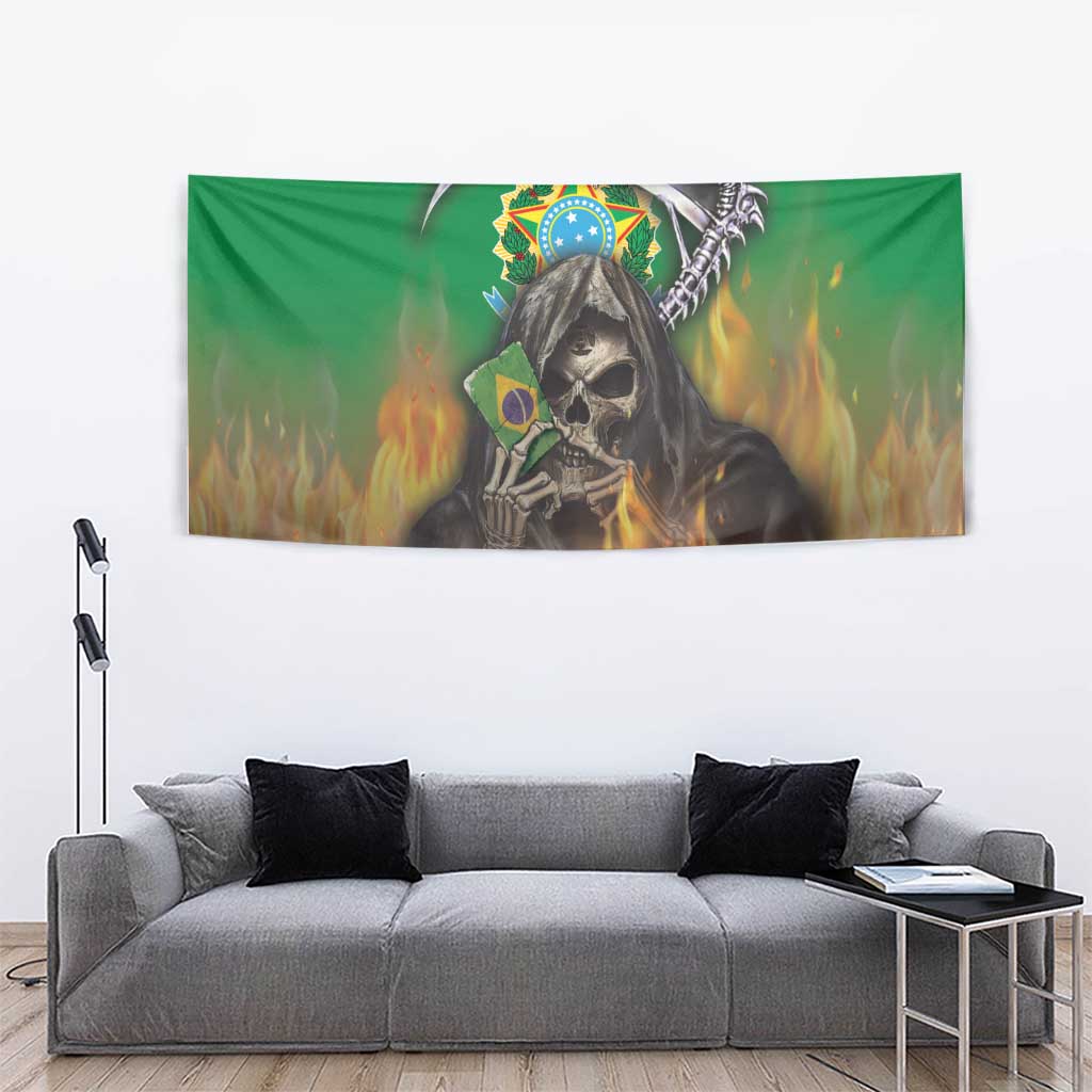 Brazil Hoodie Tapestry Brazil Reaper Skull Fire - Wonder Print Shop