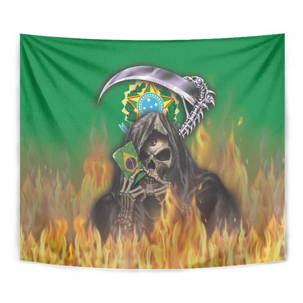 Brazil Hoodie Tapestry Brazil Reaper Skull Fire - Wonder Print Shop