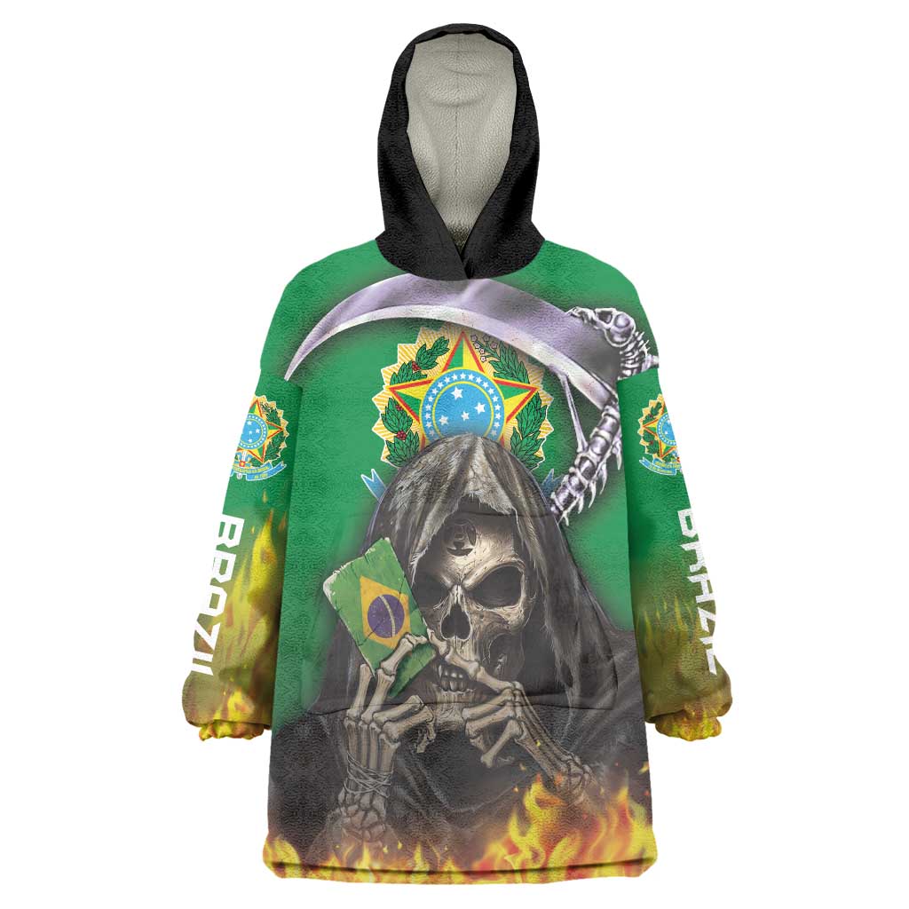 Brazil Hoodie Wearable Blanket Hoodie Brazil Reaper Skull Fire - Wonder Print Shop