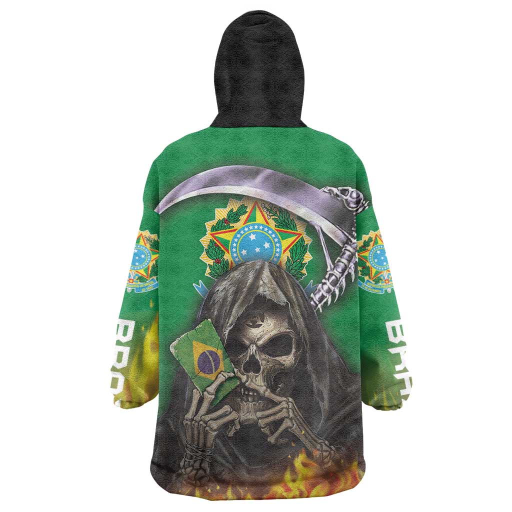 Brazil Hoodie Wearable Blanket Hoodie Brazil Reaper Skull Fire - Wonder Print Shop