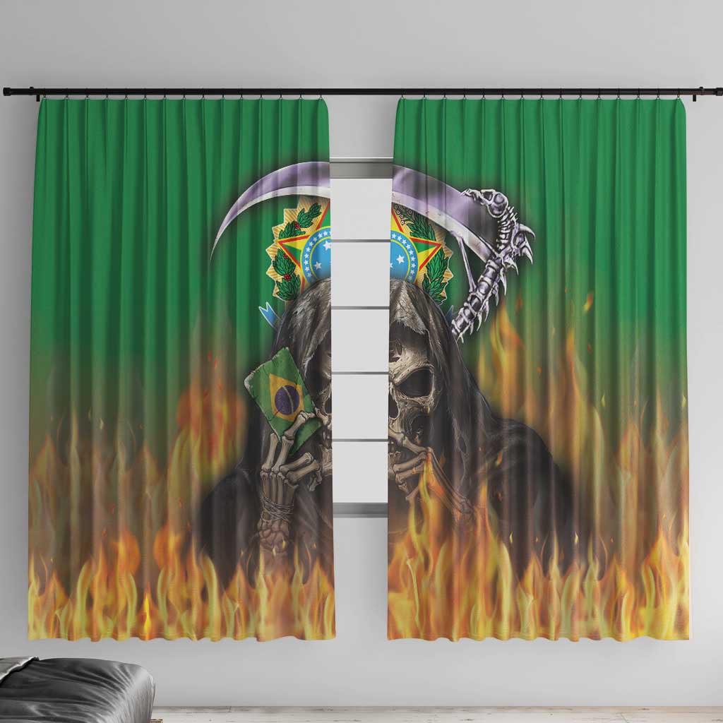 Brazil Hoodie Window Curtain Brazil Reaper Skull Fire - Wonder Print Shop