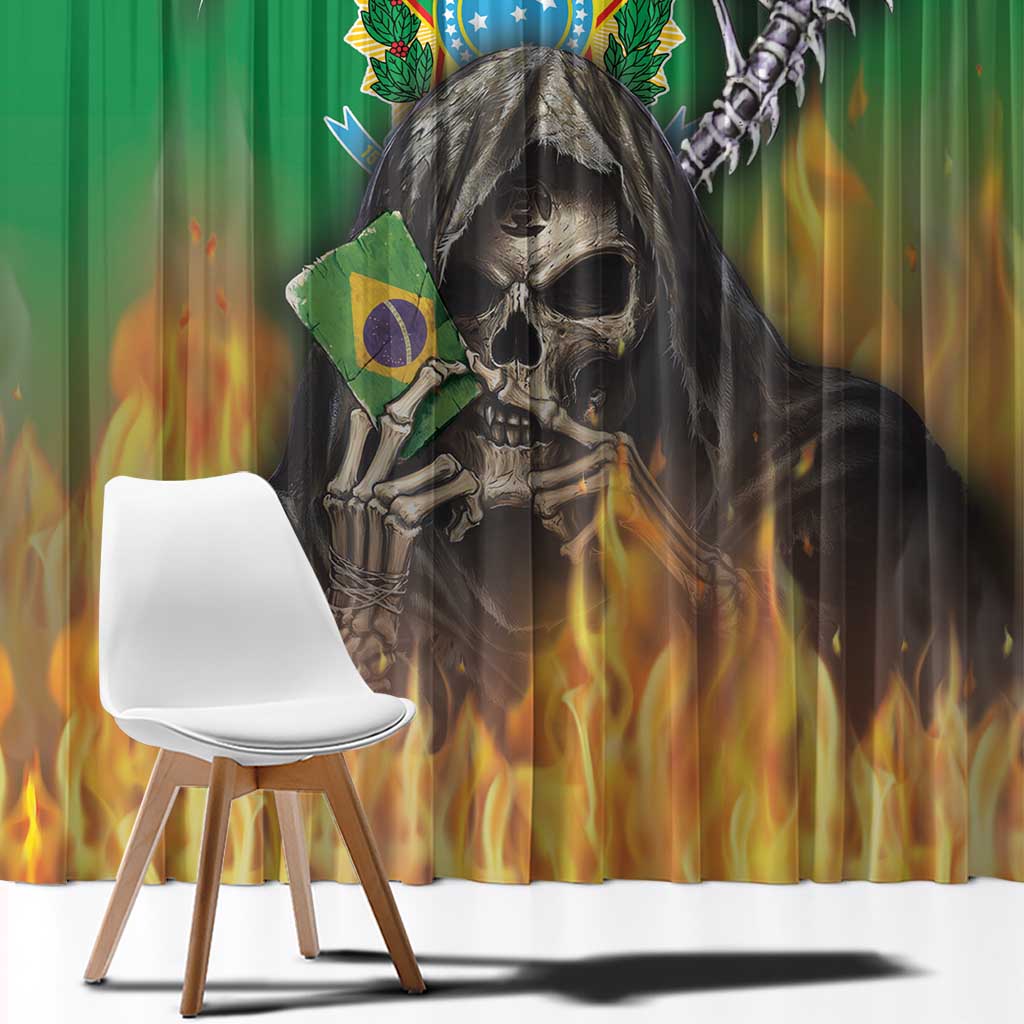 Brazil Hoodie Window Curtain Brazil Reaper Skull Fire - Wonder Print Shop