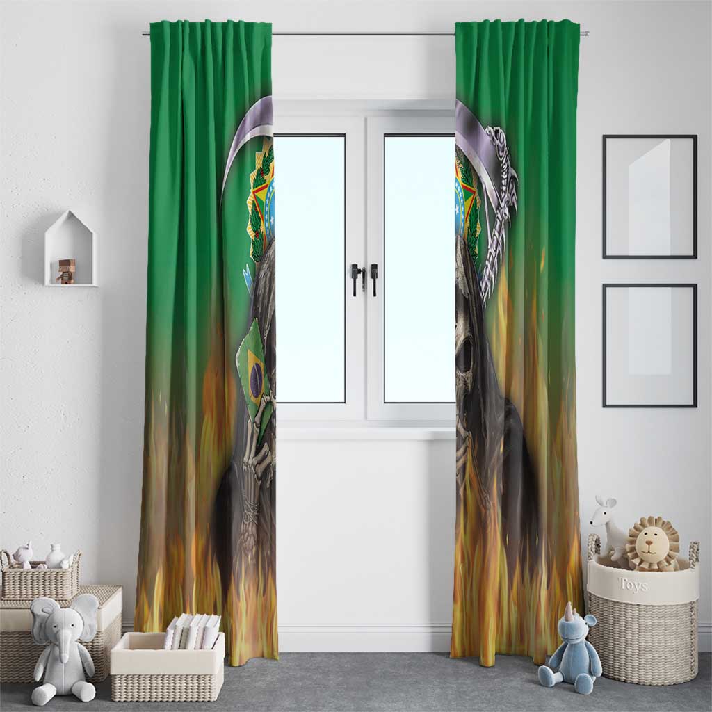 Brazil Hoodie Window Curtain Brazil Reaper Skull Fire - Wonder Print Shop
