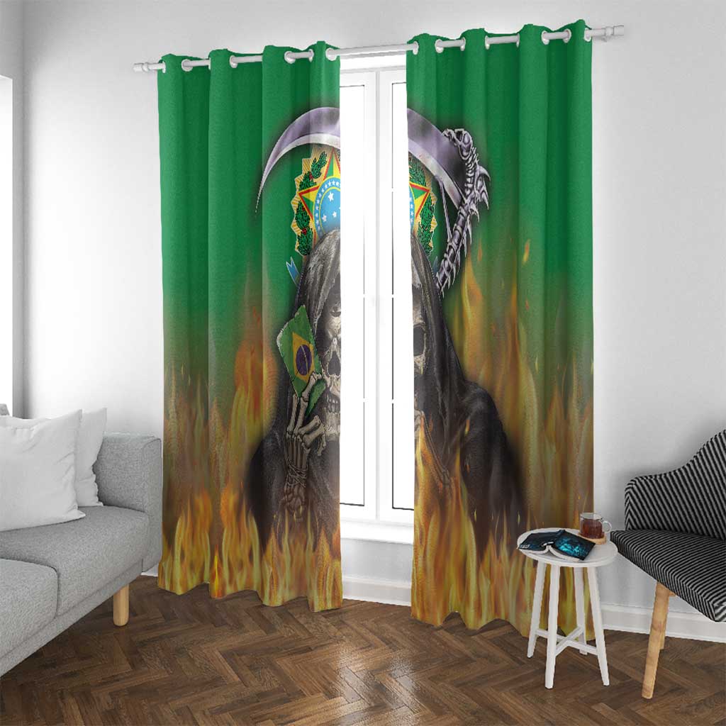 Brazil Hoodie Window Curtain Brazil Reaper Skull Fire - Wonder Print Shop