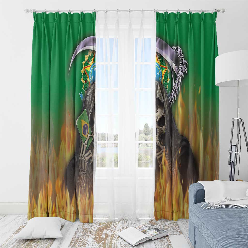 Brazil Hoodie Window Curtain Brazil Reaper Skull Fire - Wonder Print Shop
