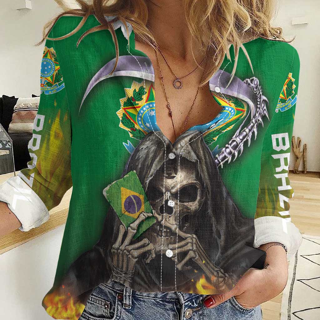 Brazil Hoodie Women Casual Shirt Brazil Reaper Skull Fire - Wonder Print Shop