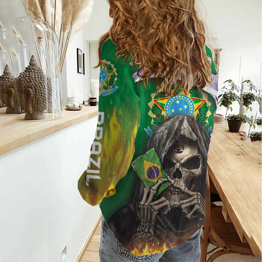 Brazil Hoodie Women Casual Shirt Brazil Reaper Skull Fire - Wonder Print Shop