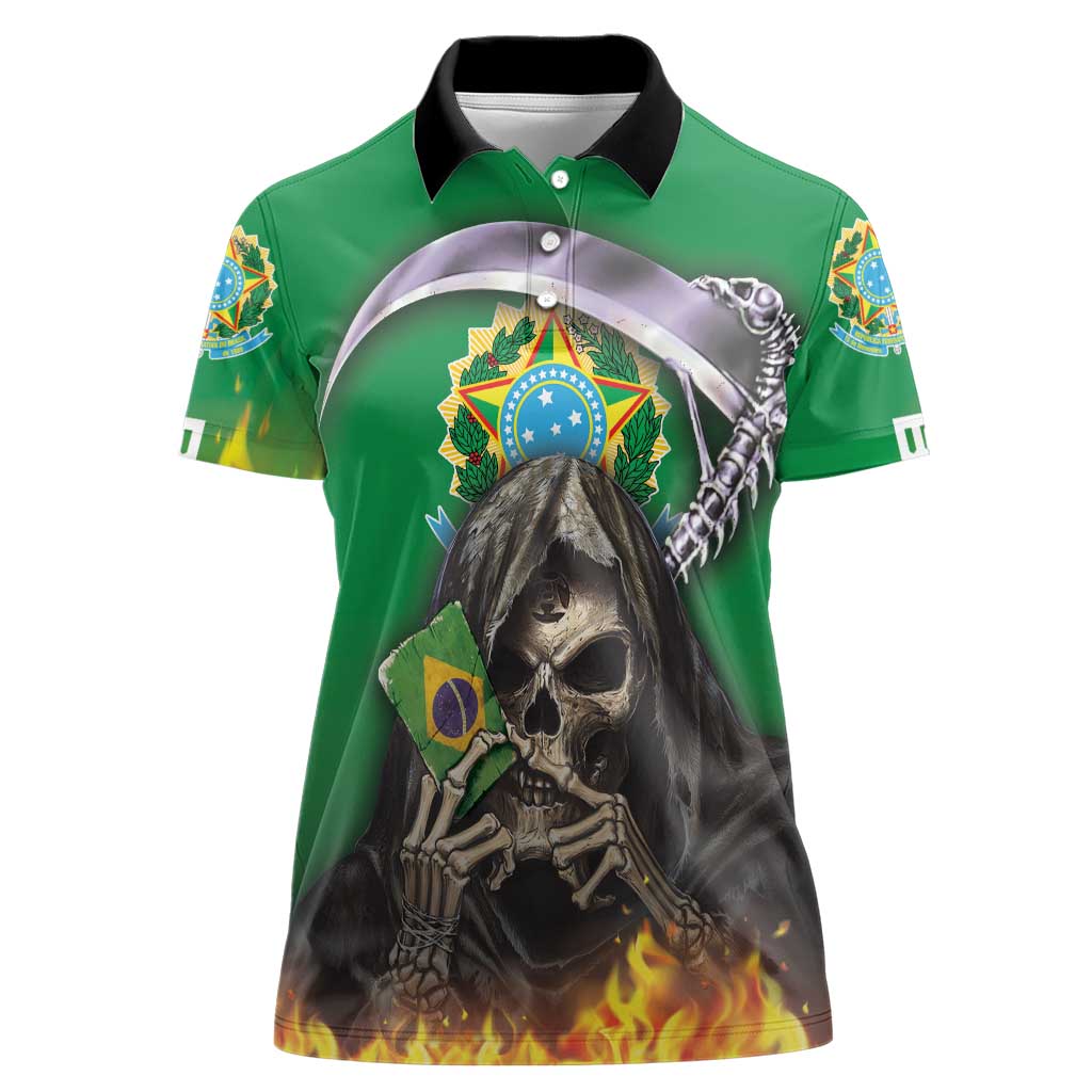 Brazil Hoodie Women Polo Shirt Brazil Reaper Skull Fire - Wonder Print Shop