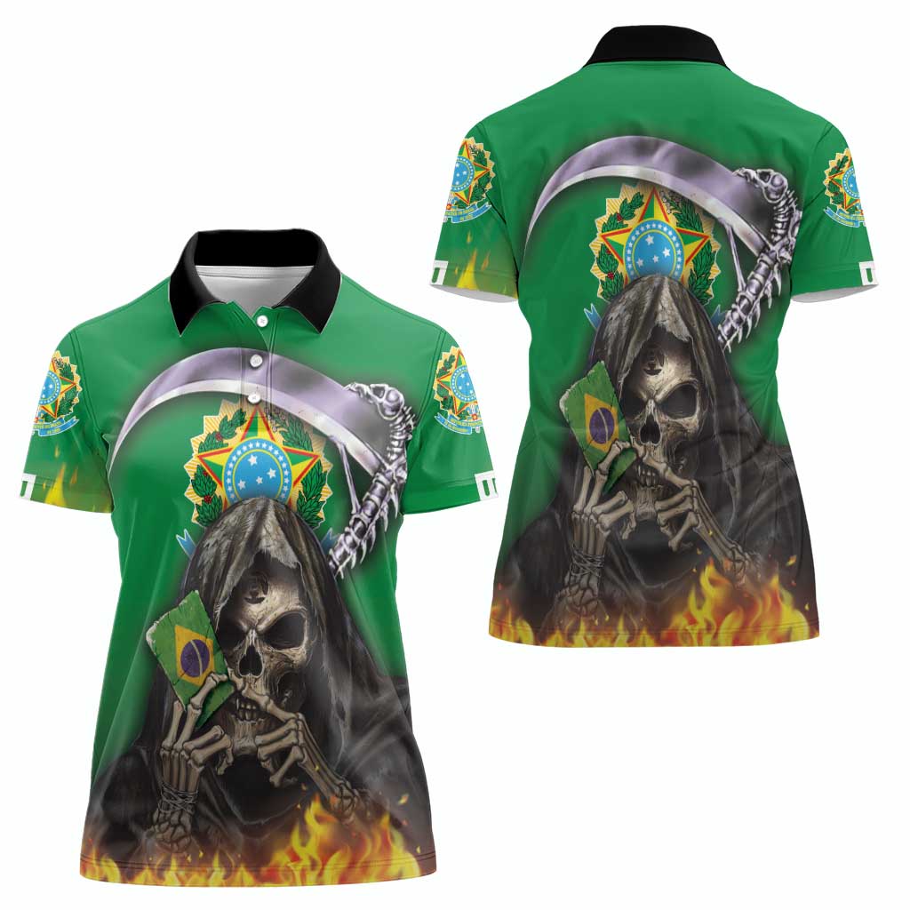 Brazil Hoodie Women Polo Shirt Brazil Reaper Skull Fire - Wonder Print Shop