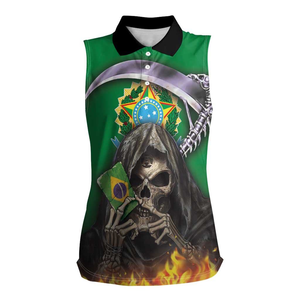 Brazil Hoodie Women Sleeveless Polo Shirt Brazil Reaper Skull Fire - Wonder Print Shop