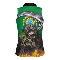 Brazil Hoodie Women Sleeveless Polo Shirt Brazil Reaper Skull Fire - Wonder Print Shop