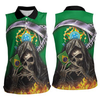 Brazil Hoodie Women Sleeveless Polo Shirt Brazil Reaper Skull Fire - Wonder Print Shop