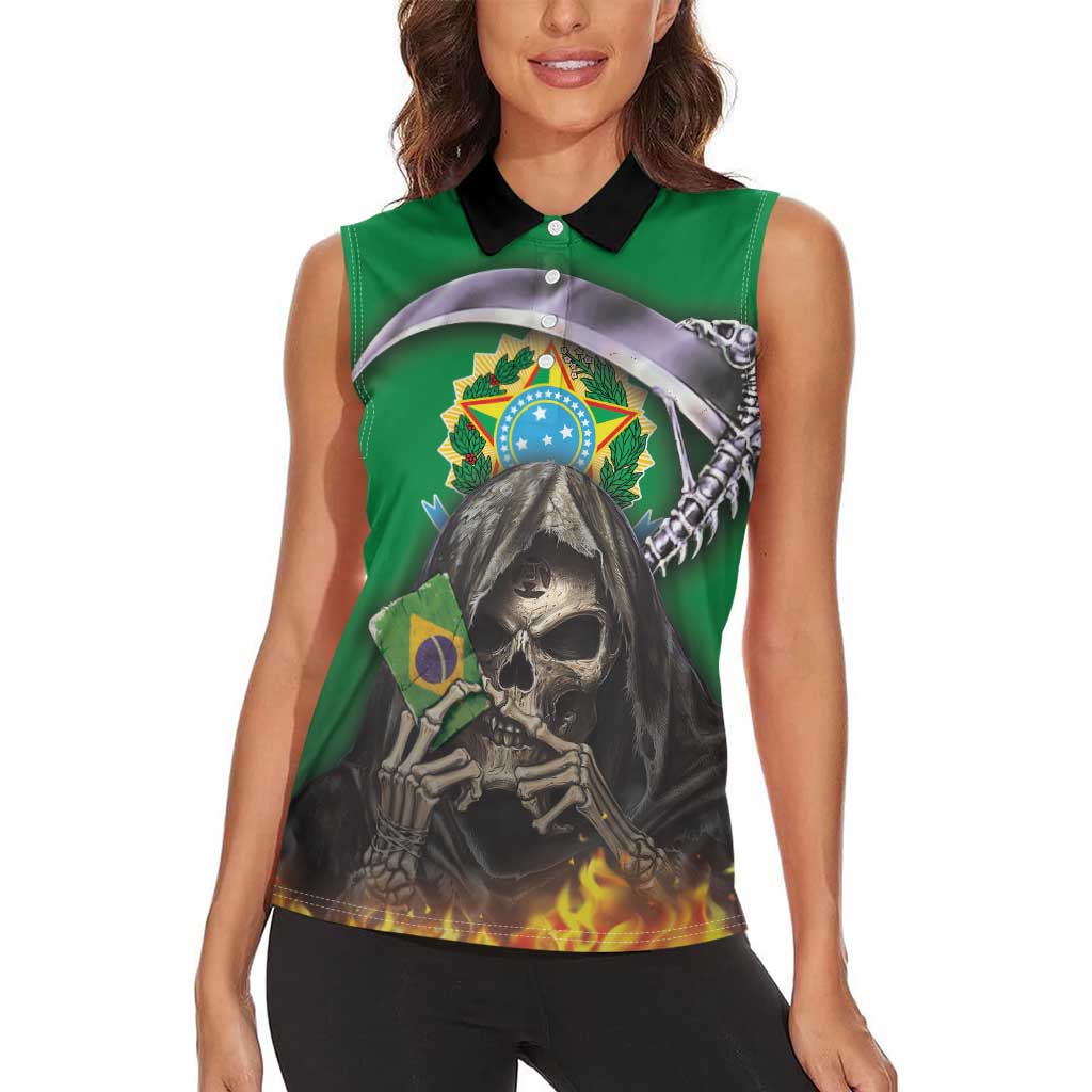 Brazil Hoodie Women Sleeveless Polo Shirt Brazil Reaper Skull Fire - Wonder Print Shop