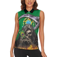 Brazil Hoodie Women Sleeveless Polo Shirt Brazil Reaper Skull Fire - Wonder Print Shop