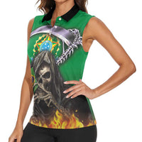 Brazil Hoodie Women Sleeveless Polo Shirt Brazil Reaper Skull Fire - Wonder Print Shop