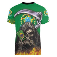 Brazil Hoodie Women V-Neck T-Shirt Brazil Reaper Skull Fire - Wonder Print Shop