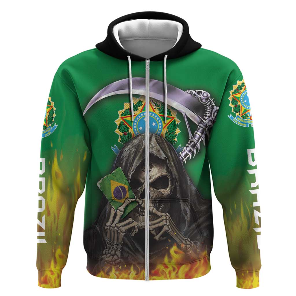 Brazil Hoodie Zip Hoodie Brazil Reaper Skull Fire - Wonder Print Shop