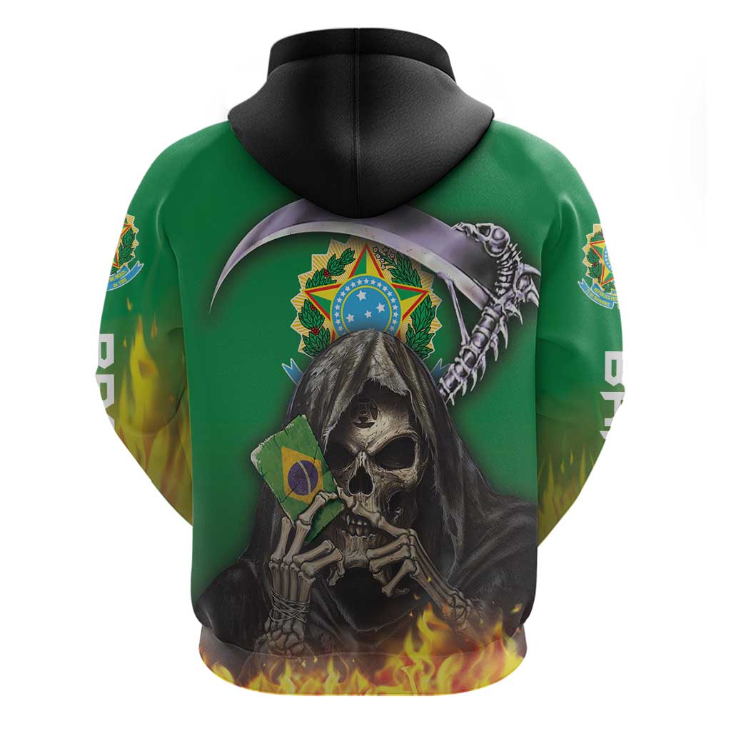 Brazil Hoodie Zip Hoodie Brazil Reaper Skull Fire - Wonder Print Shop
