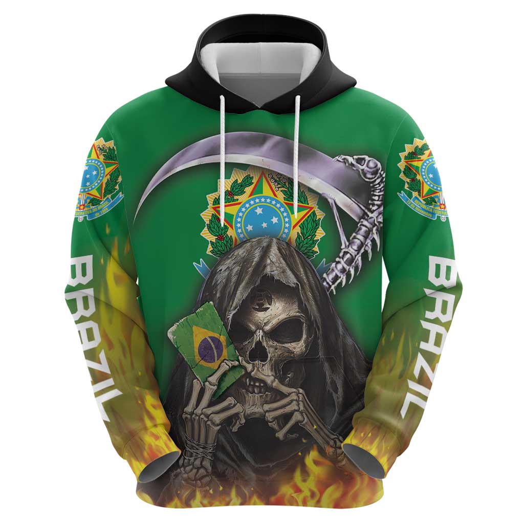 Brazil Hoodie Zip Hoodie Brazil Reaper Skull Fire - Wonder Print Shop