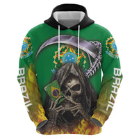 Brazil Hoodie Zip Hoodie Brazil Reaper Skull Fire - Wonder Print Shop