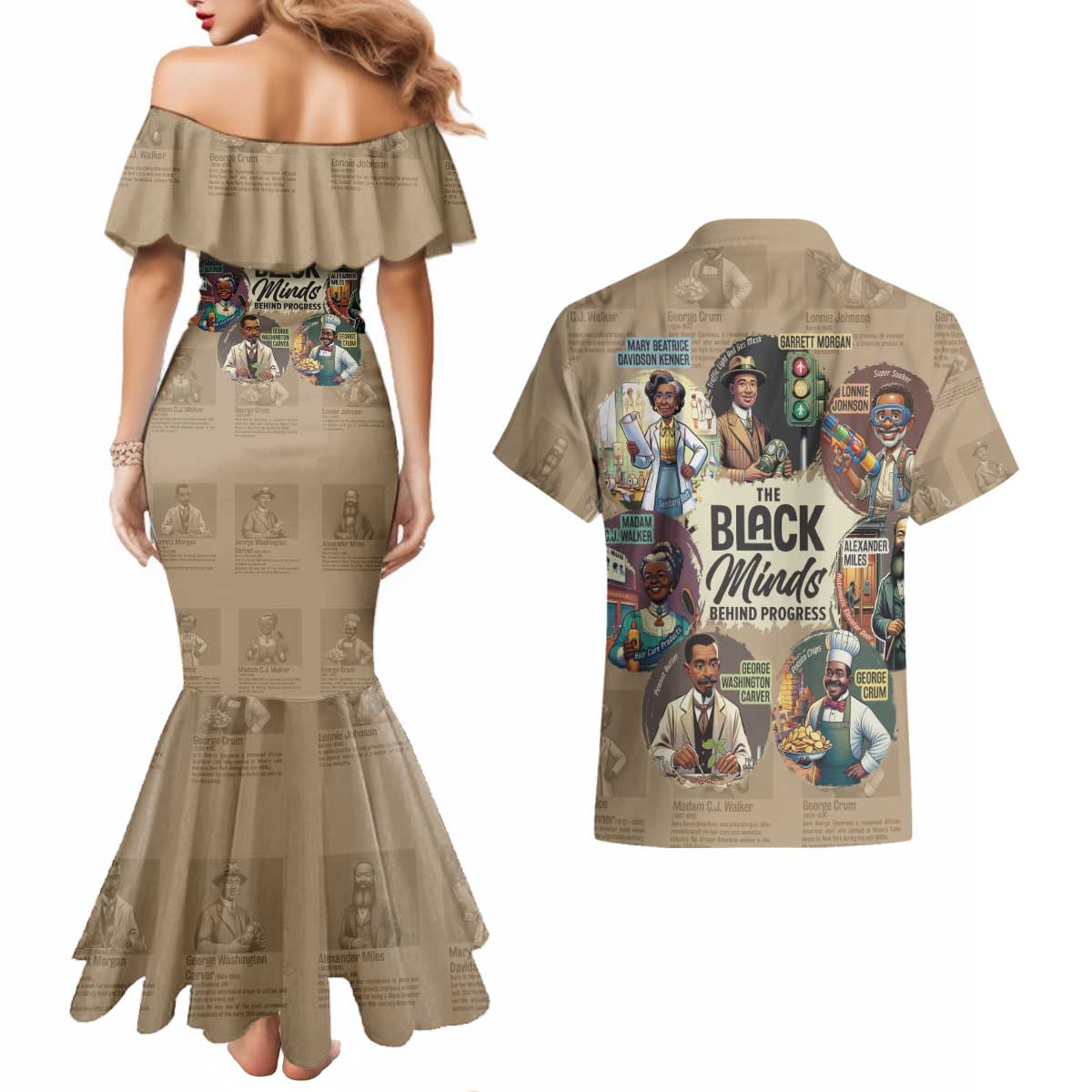 The Black Minds Behind Progress Couples Matching Mermaid Dress and Hawaiian Shirt Africa Black Invention - Wonder Print Shop
