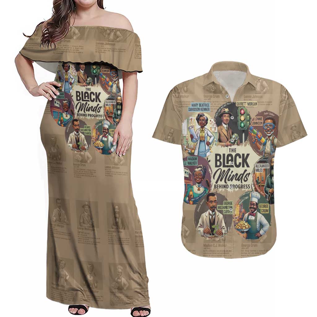 The Black Minds Behind Progress Couples Matching Off Shoulder Maxi Dress and Hawaiian Shirt Africa Black Invention - Wonder Print Shop