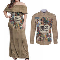 The Black Minds Behind Progress Couples Matching Off Shoulder Maxi Dress and Long Sleeve Button Shirt Africa Black Invention - Wonder Print Shop