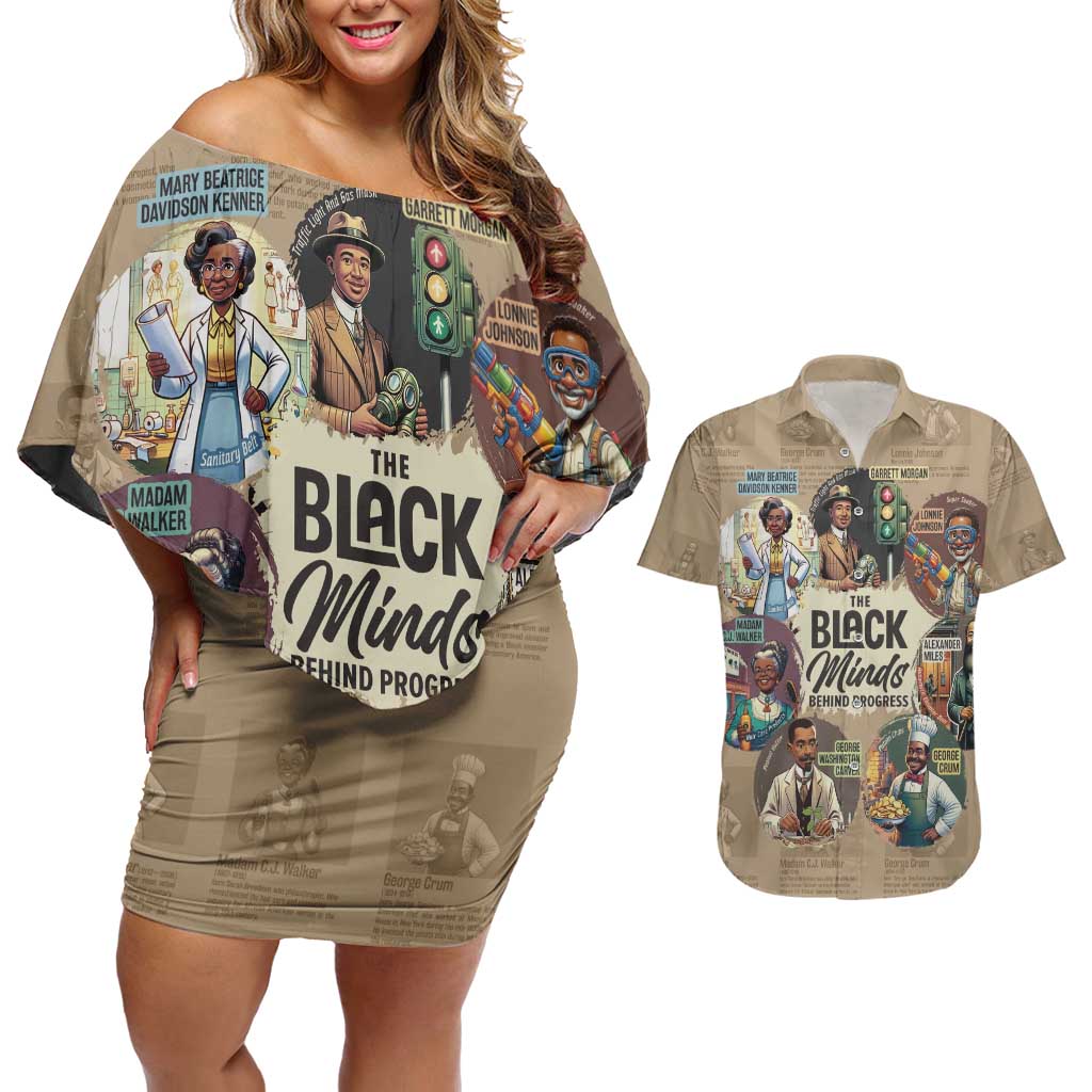 The Black Minds Behind Progress Couples Matching Off Shoulder Short Dress and Hawaiian Shirt Africa Black Invention - Wonder Print Shop
