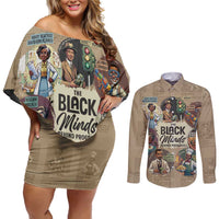 The Black Minds Behind Progress Couples Matching Off Shoulder Short Dress and Long Sleeve Button Shirt Africa Black Invention - Wonder Print Shop