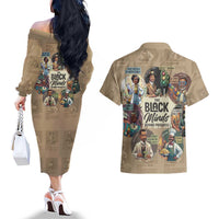 The Black Minds Behind Progress Couples Matching Off The Shoulder Long Sleeve Dress and Hawaiian Shirt Africa Black Invention - Wonder Print Shop
