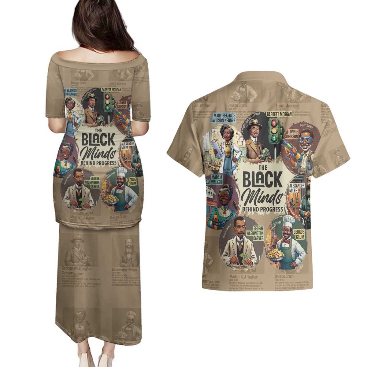 The Black Minds Behind Progress Couples Matching Puletasi and Hawaiian Shirt Africa Black Invention - Wonder Print Shop