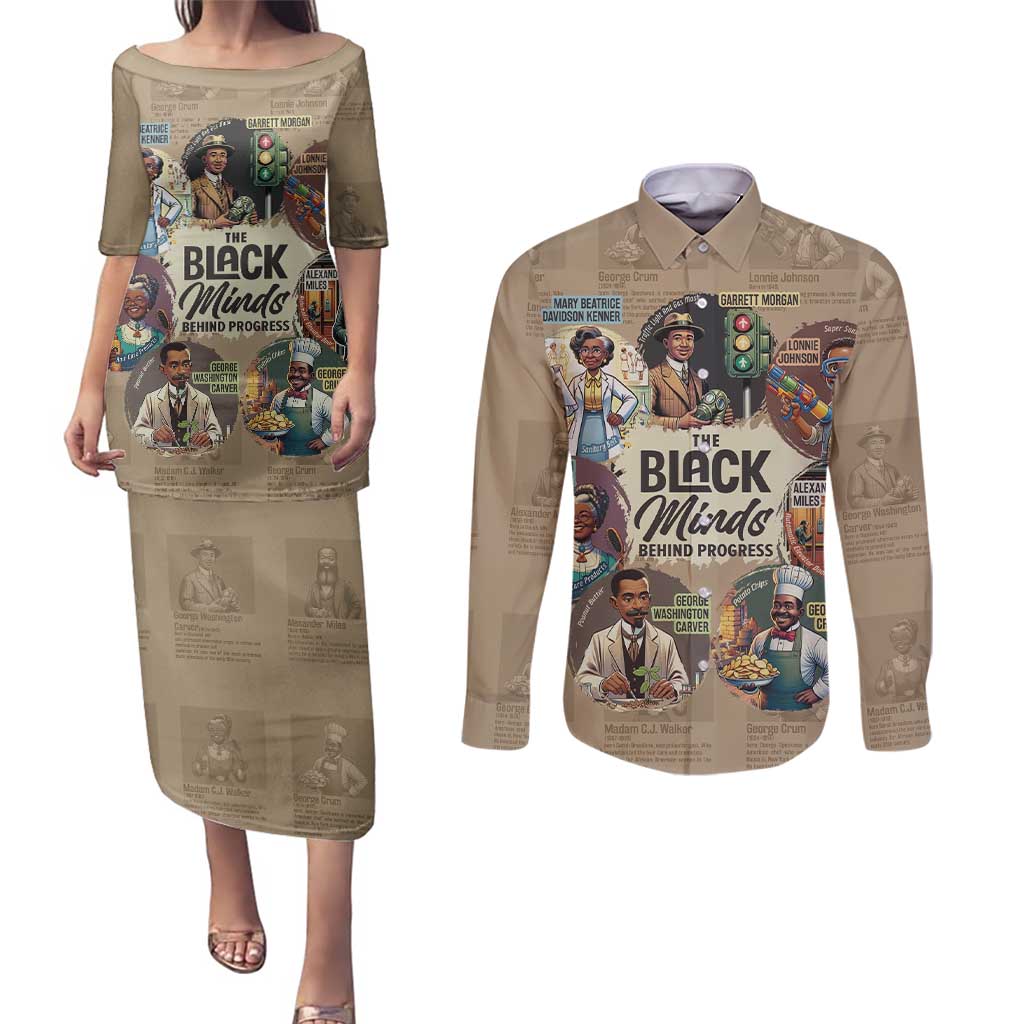 The Black Minds Behind Progress Couples Matching Puletasi and Long Sleeve Button Shirt Africa Black Invention - Wonder Print Shop
