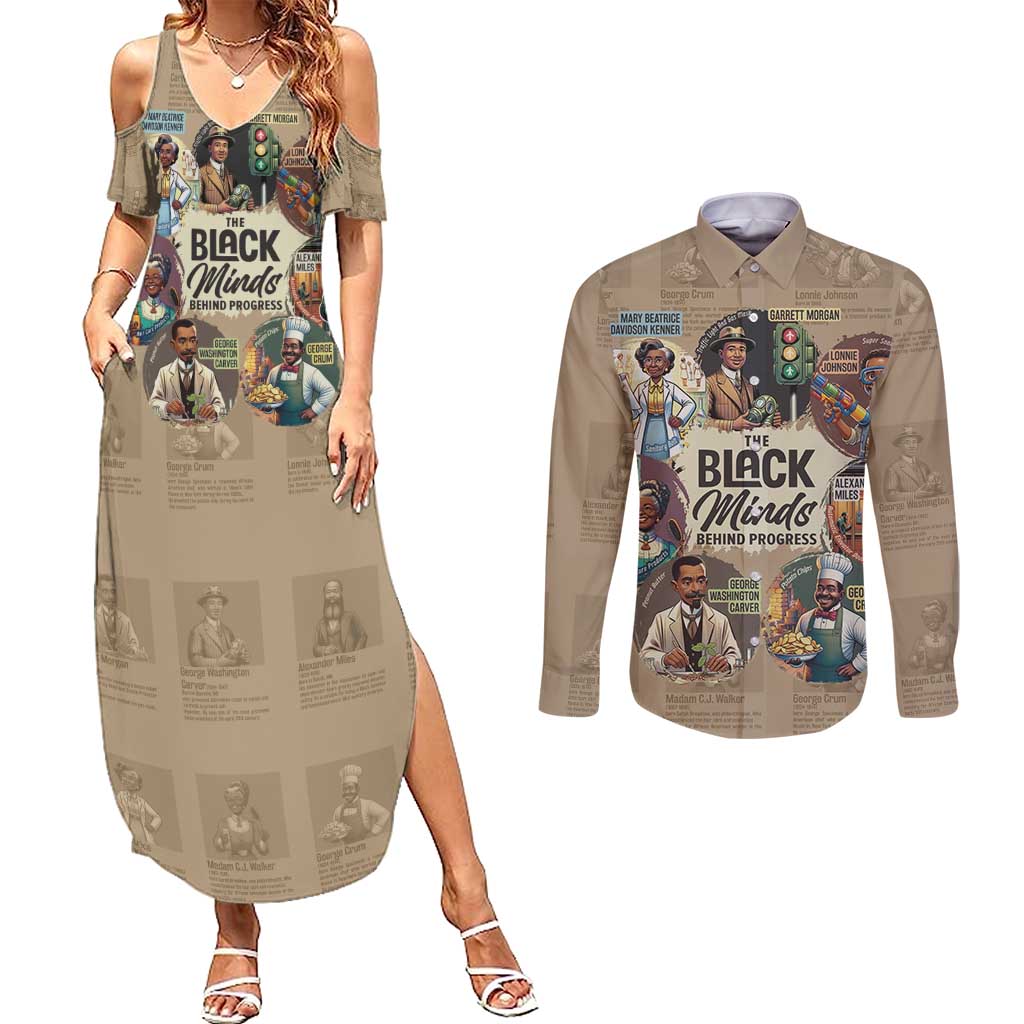 The Black Minds Behind Progress Couples Matching Summer Maxi Dress and Long Sleeve Button Shirt Africa Black Invention - Wonder Print Shop
